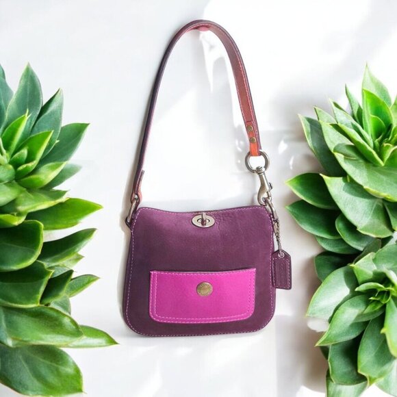 Vintage COACH Y2k Bag in Fuchsia Pink and Purple Nubuck Leather with turnlock - Picture 4 of 9